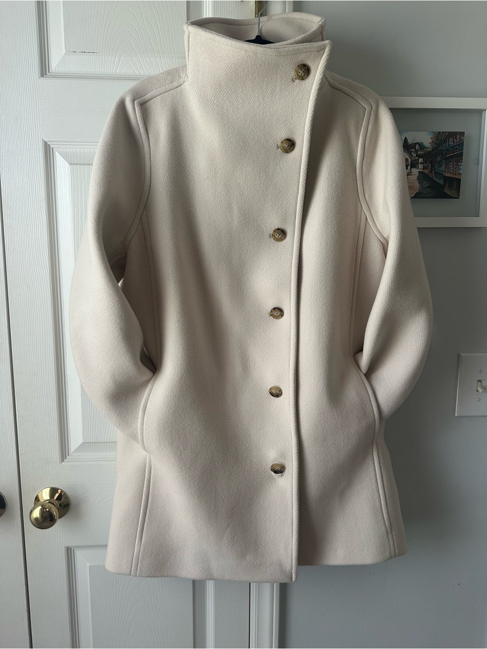 J. Crew Italian Stadium Cloth By Nello Gori Cream Cocoon Coat